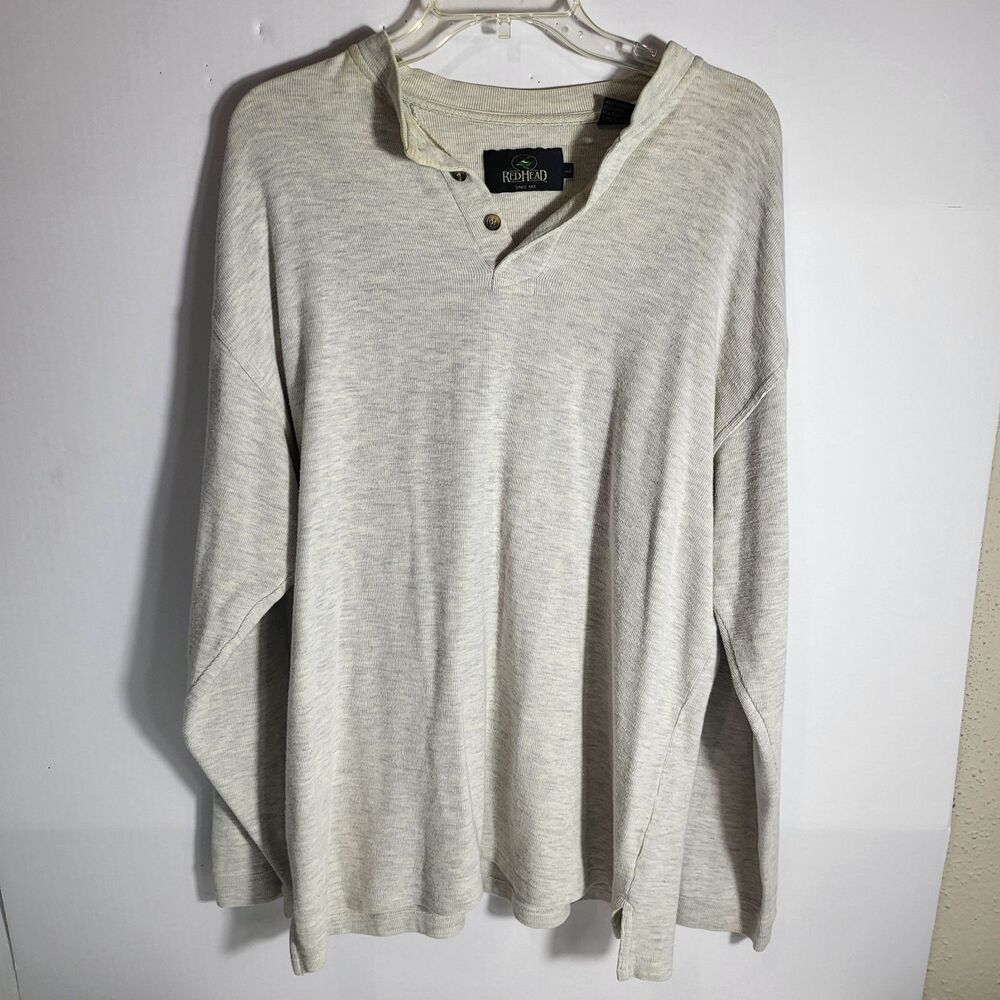 Red Head Brand Co. Shirt Mens Gray L Long Sleeve Pullover Cotton 3 Buttons
